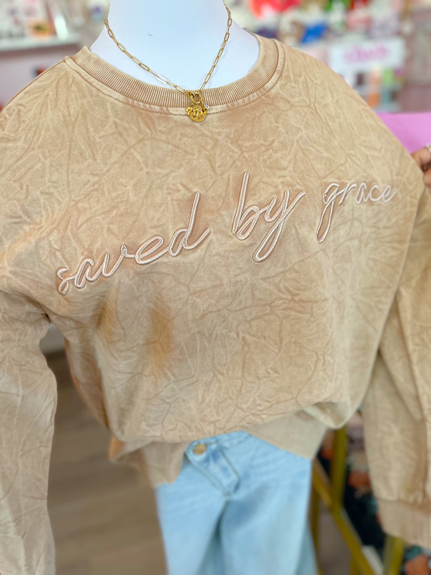 Saved By Grace Embroidered Pullover