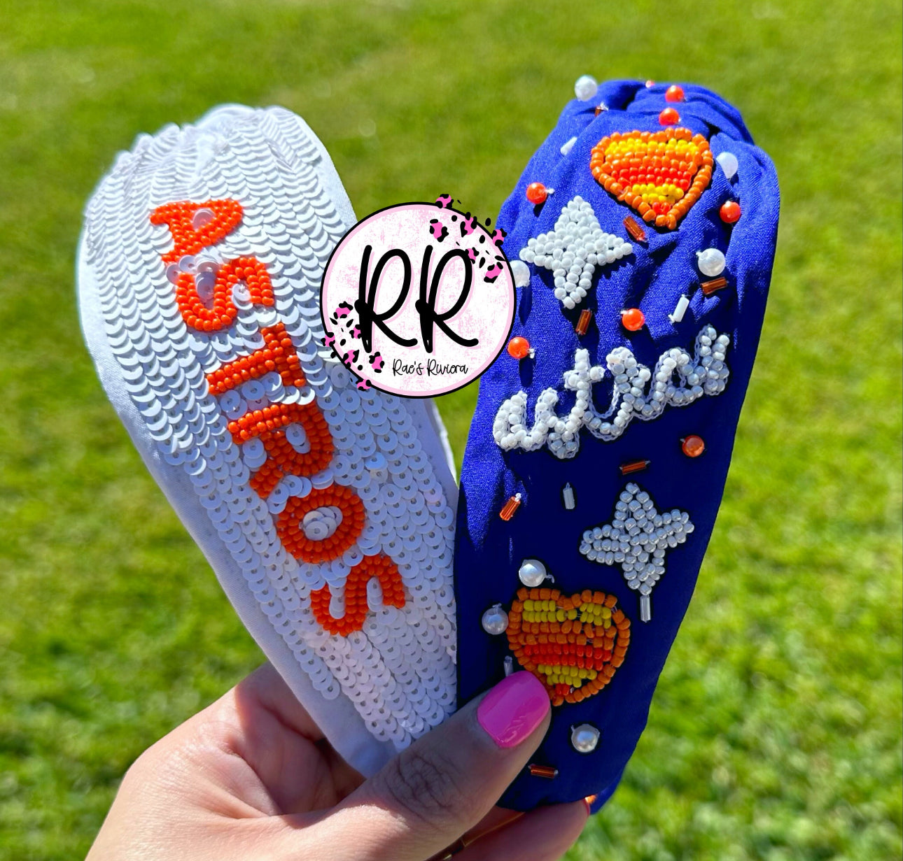 Astros Seed Beaded Headband Blue