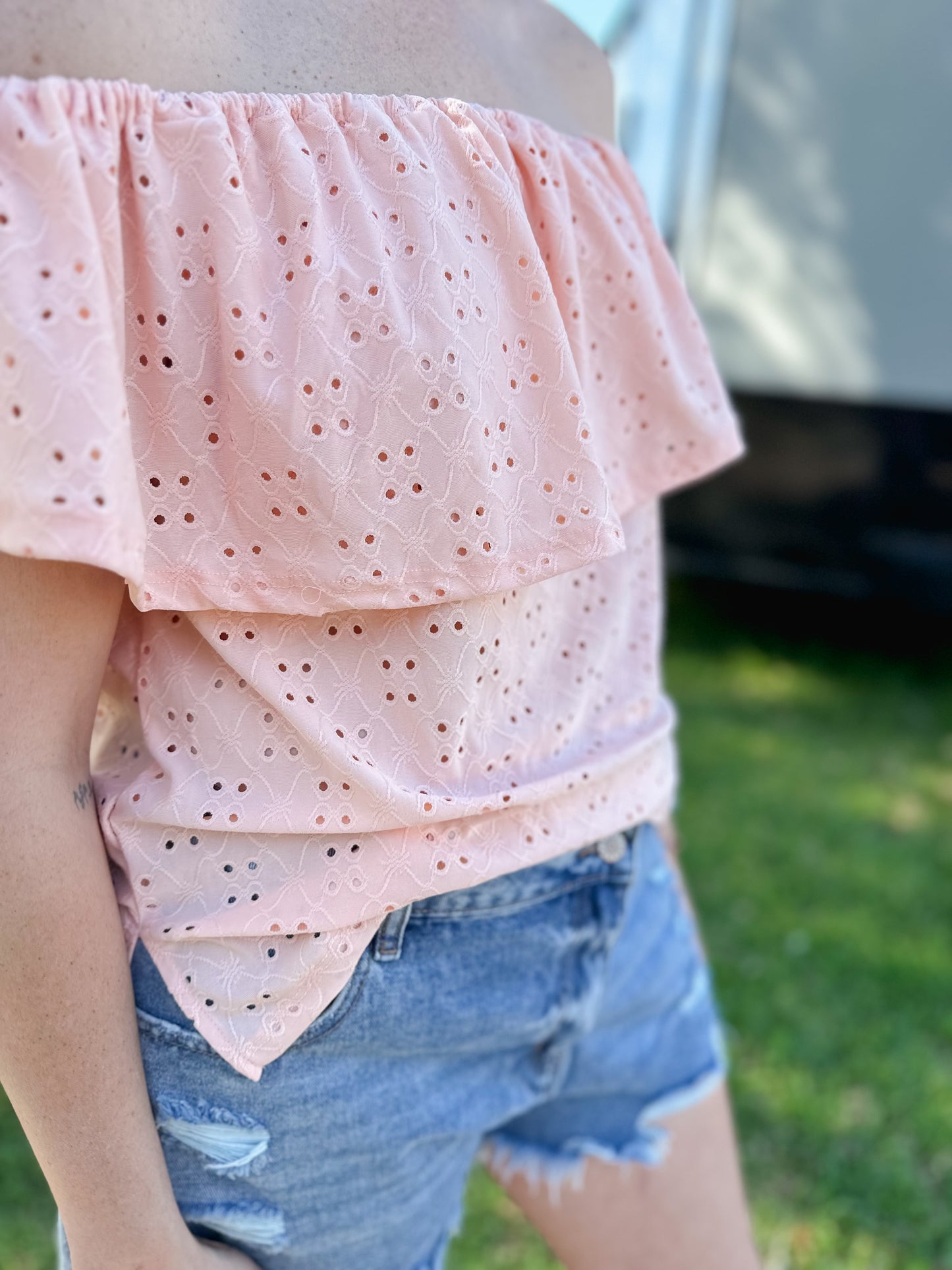 Off The Shoulder Eyelet Top