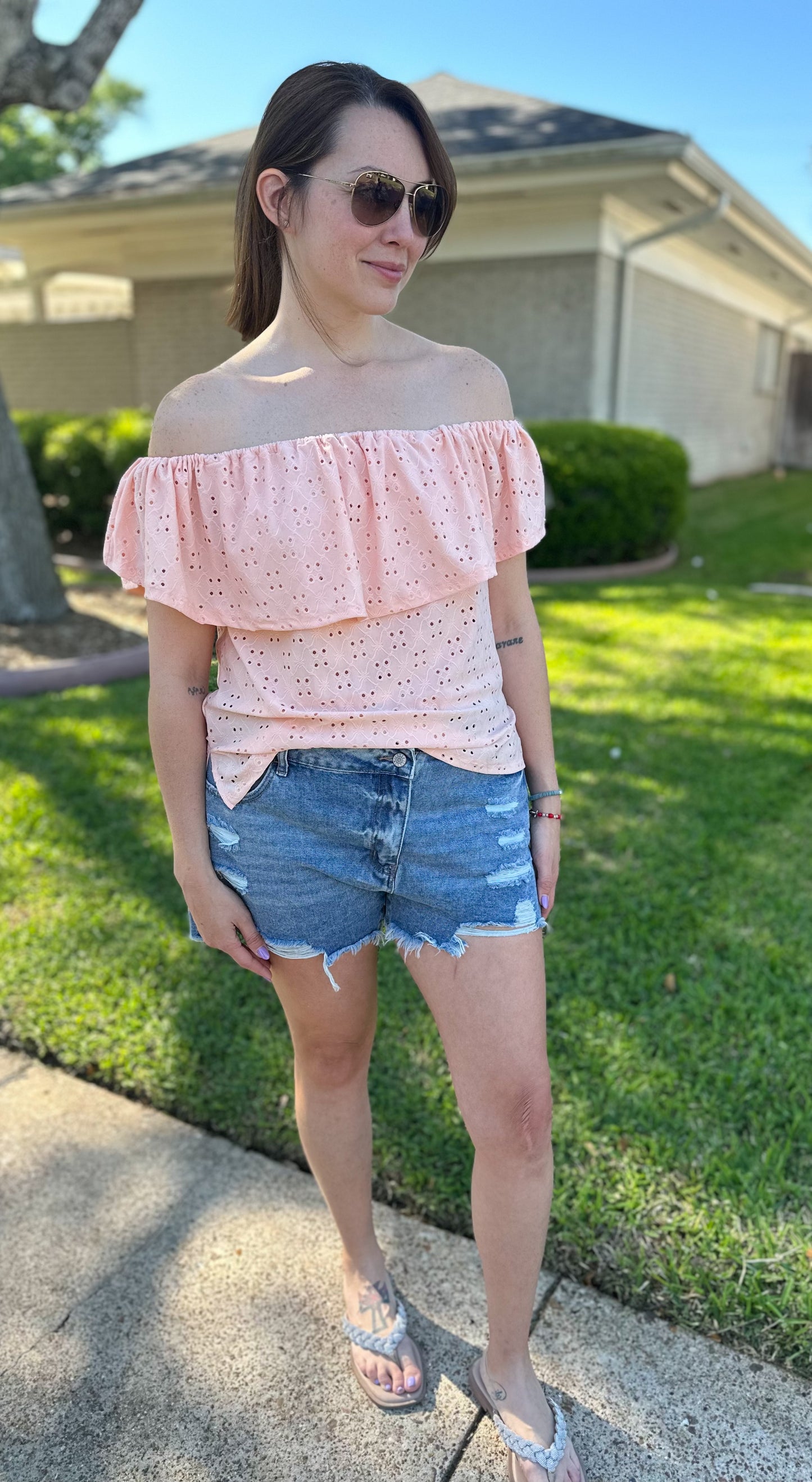 Off The Shoulder Eyelet Top