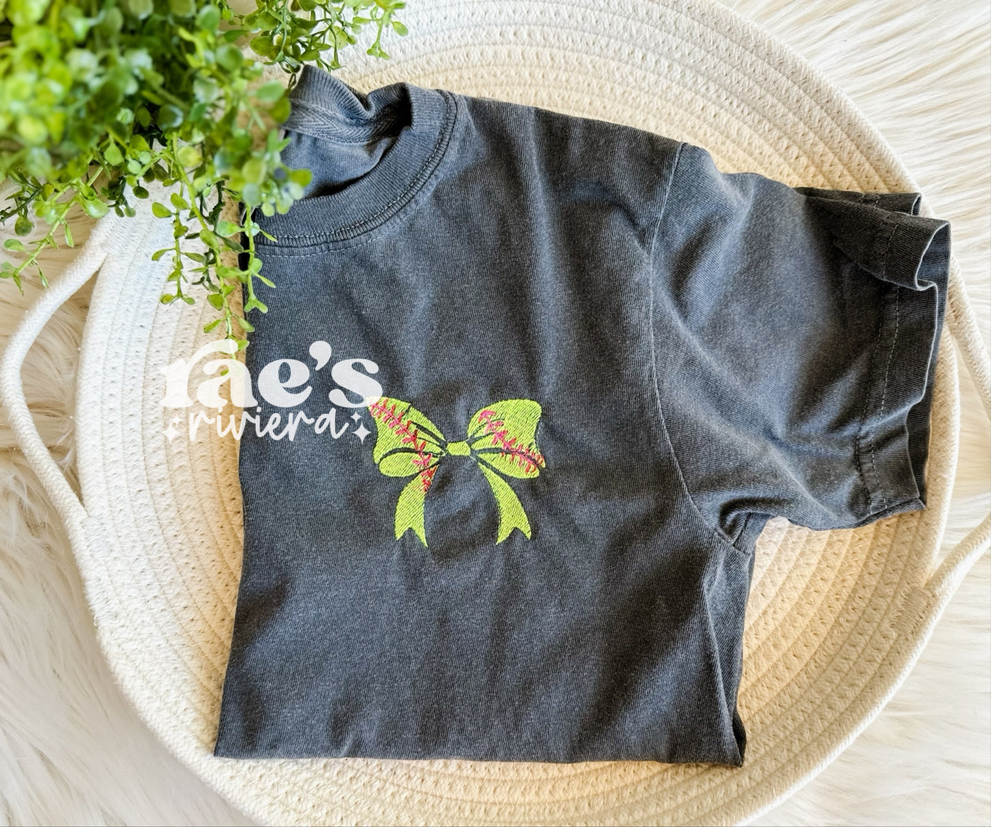 Baseball/Softball Bow Embroidered Pocket Tee