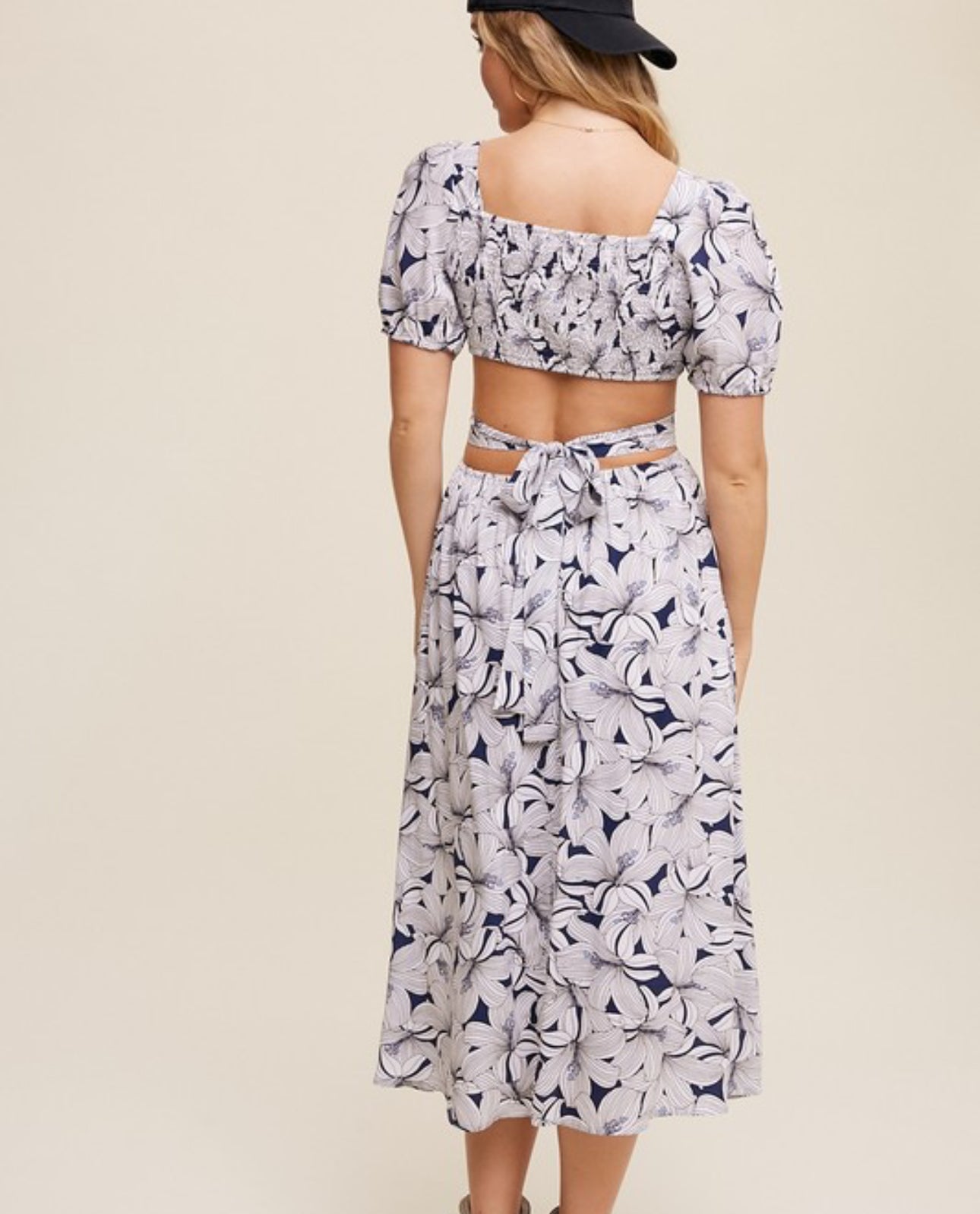 Navy Floral Open Back Maxi