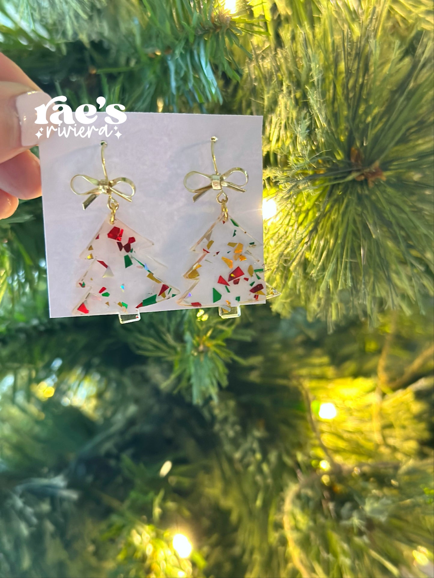 Acrylic Christmas Tree Bow Earrings