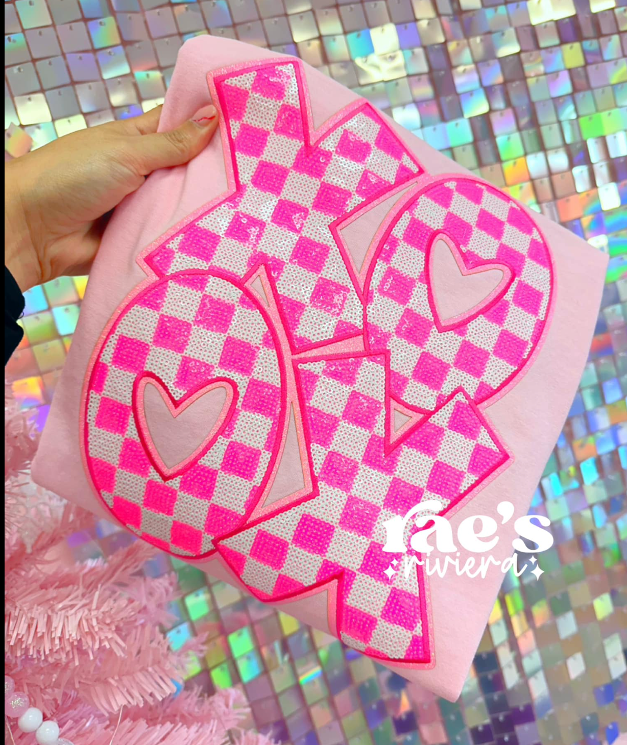 XOXO Pink Sequins Patch TEE