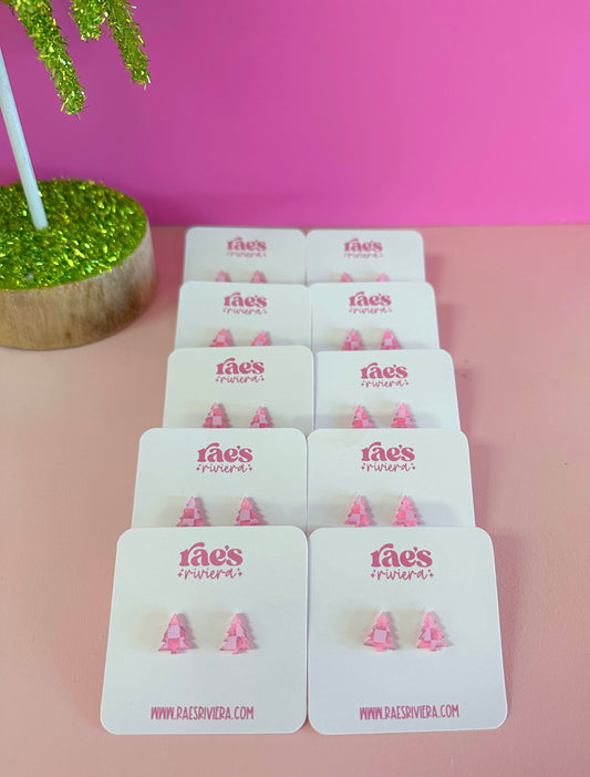 WS Pink Checkered Christmas Tree Set of 10