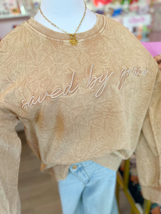 Saved By Grace Embroidered Pullover