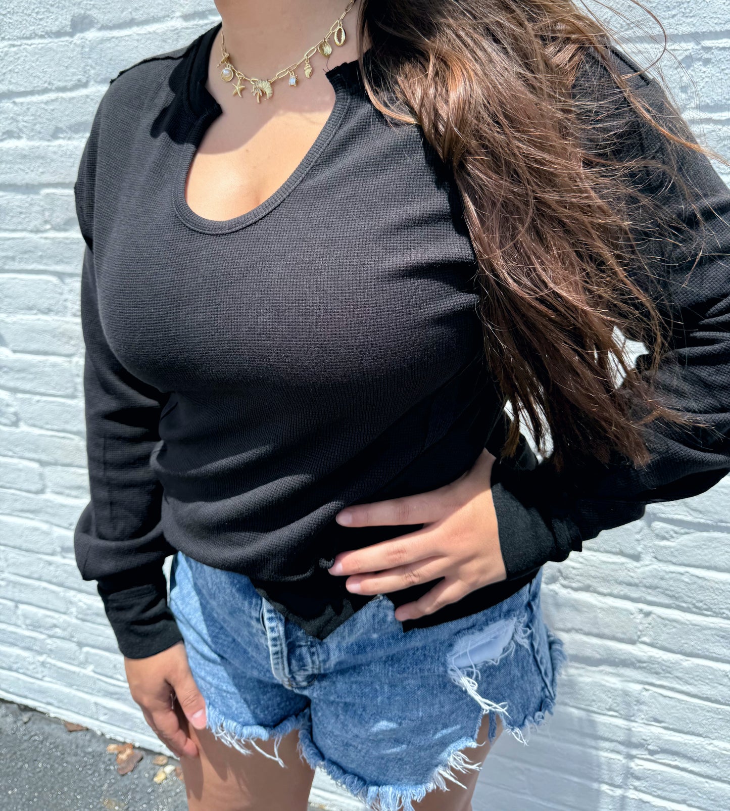 Lazy Edge Waffle Knit Pullover