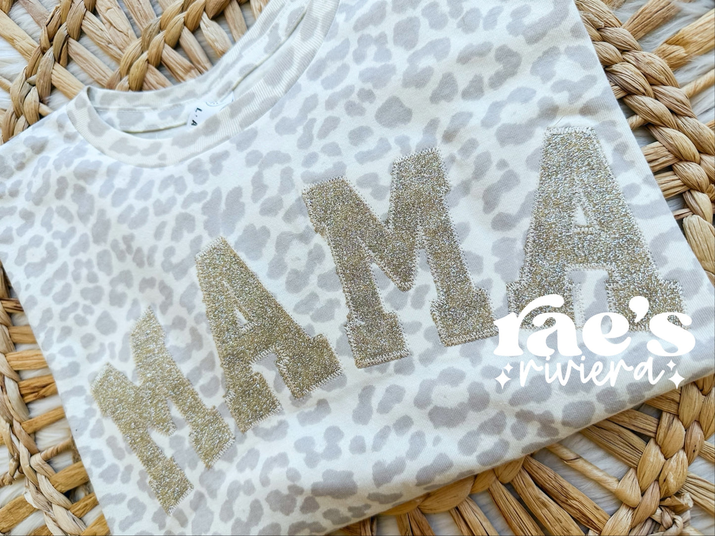 Mama Glitter Embroidered Leopard Tee