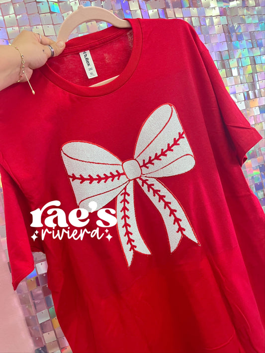 Baseball/Softball Bow Sequin Patch TEE