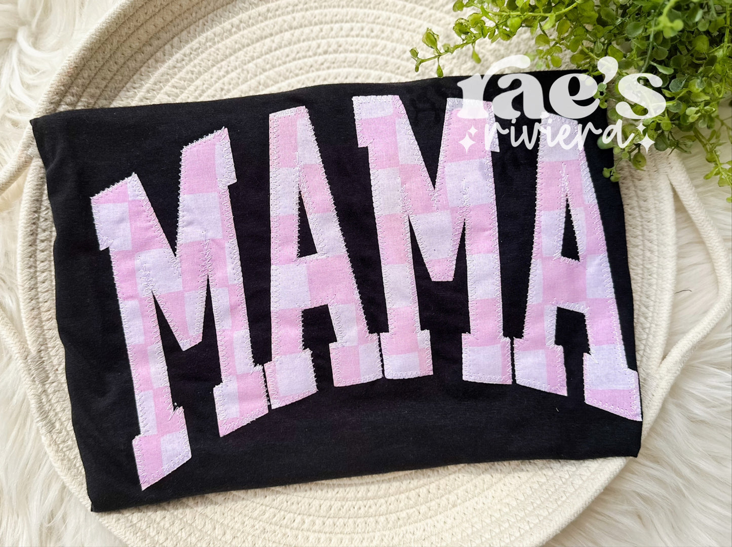 Mama Pink Checkered Embroidered Tee