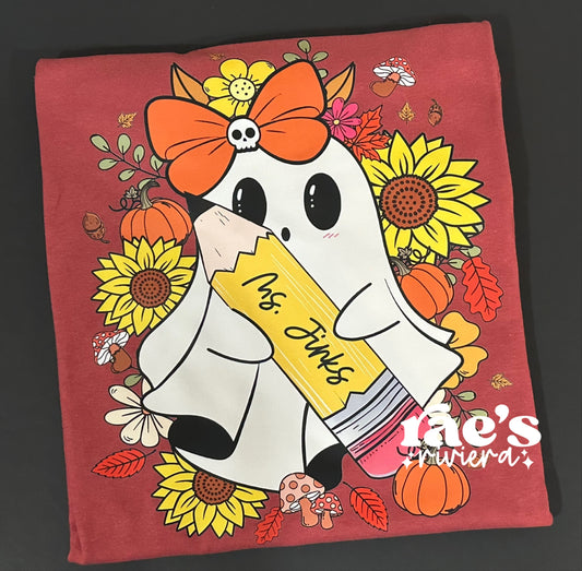 Personalized Floral Ghostie Girl Teacher Tee