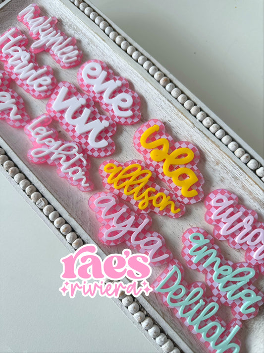 Pink on Pink Checkered Hair Clips/Keychain/Bag Tags