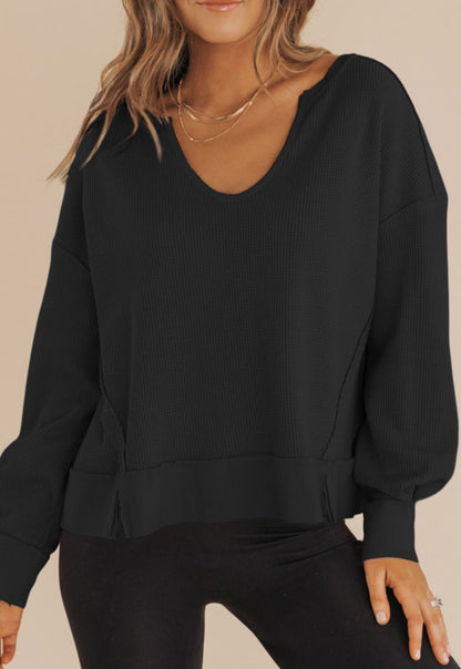 Lazy Edge Waffle Knit Pullover