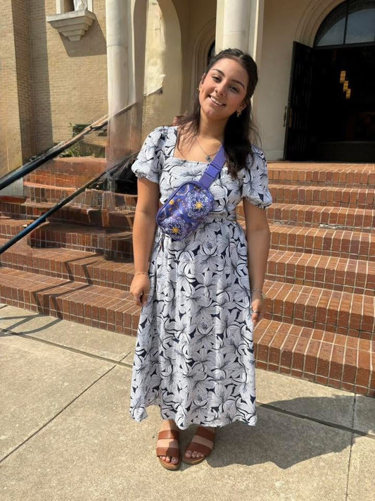 Navy Floral Open Back Maxi