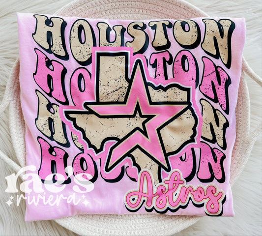 Astros Pink Stacked Tee