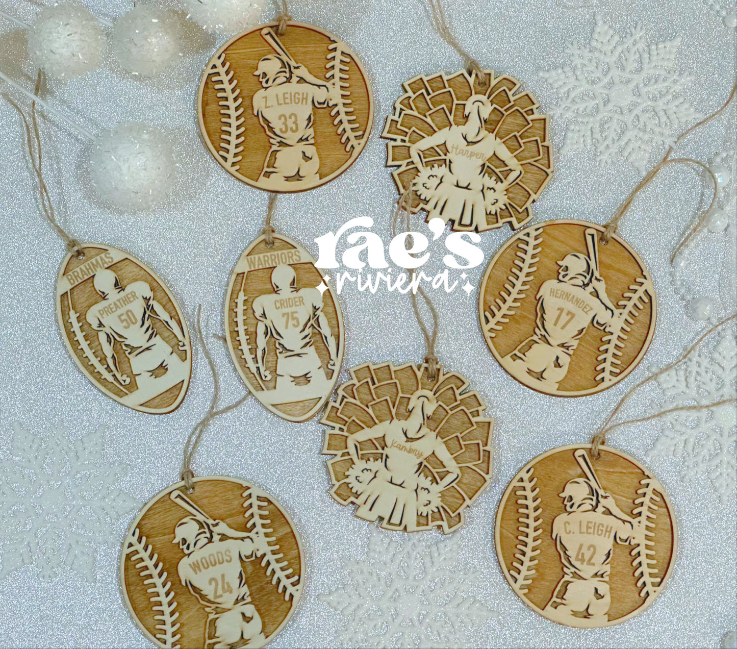 Engraved Wood Sports Ornaments