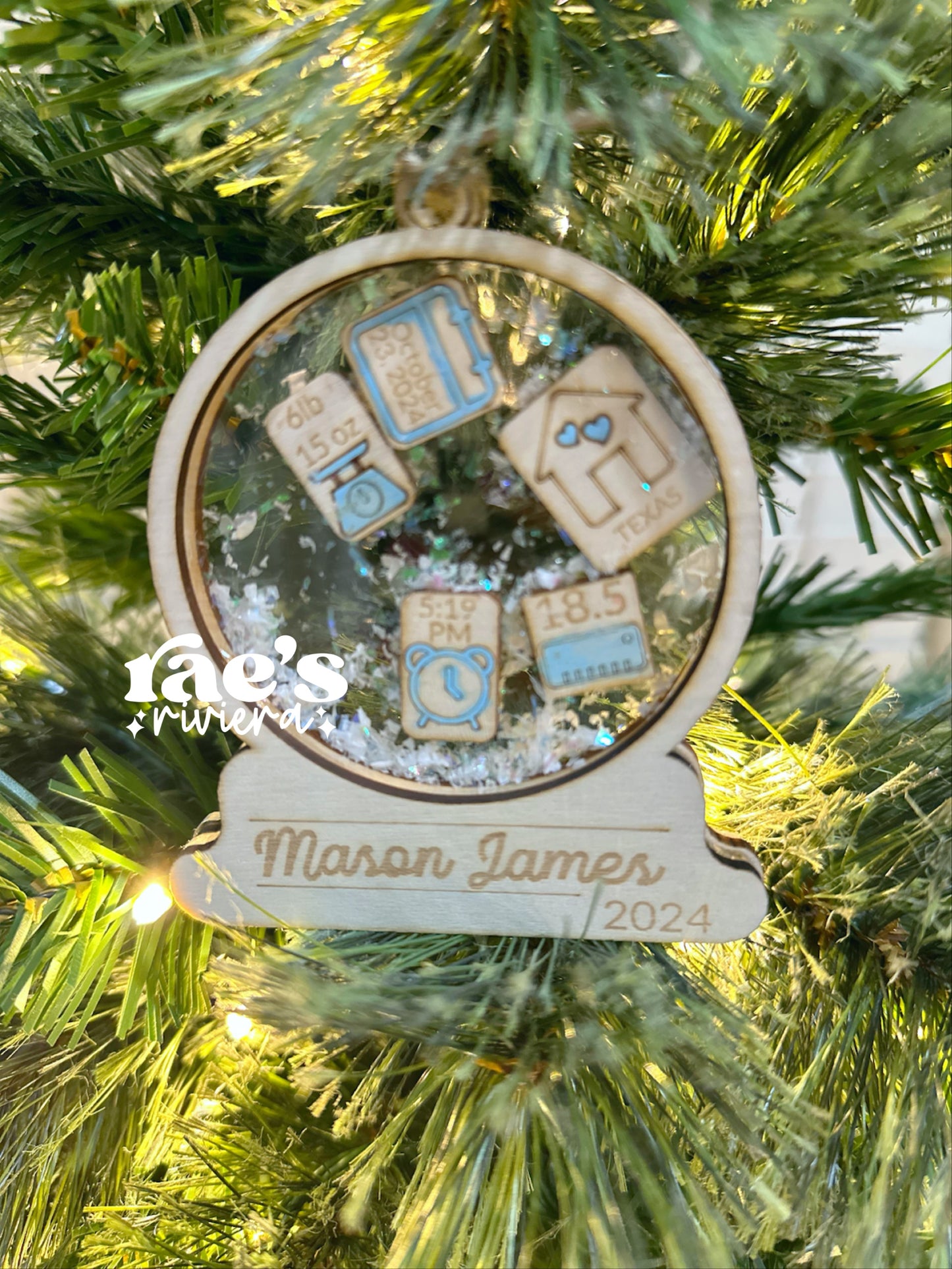 Snowglobe Birth Announcement Shaker Ornament