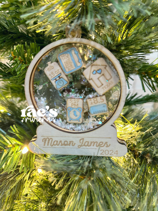 Snowglobe Birth Announcement Shaker Ornament