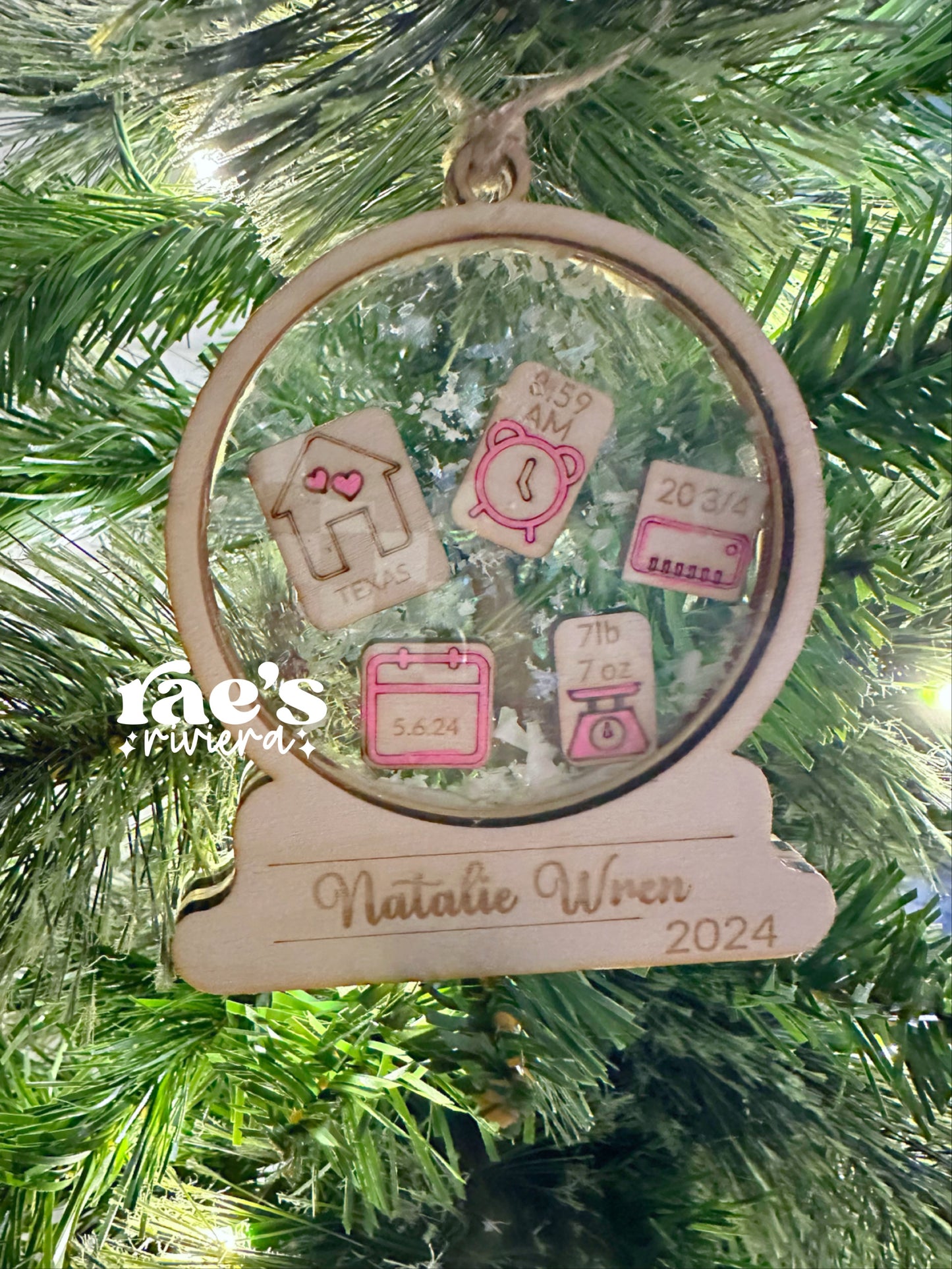 Snowglobe Birth Announcement Shaker Ornament