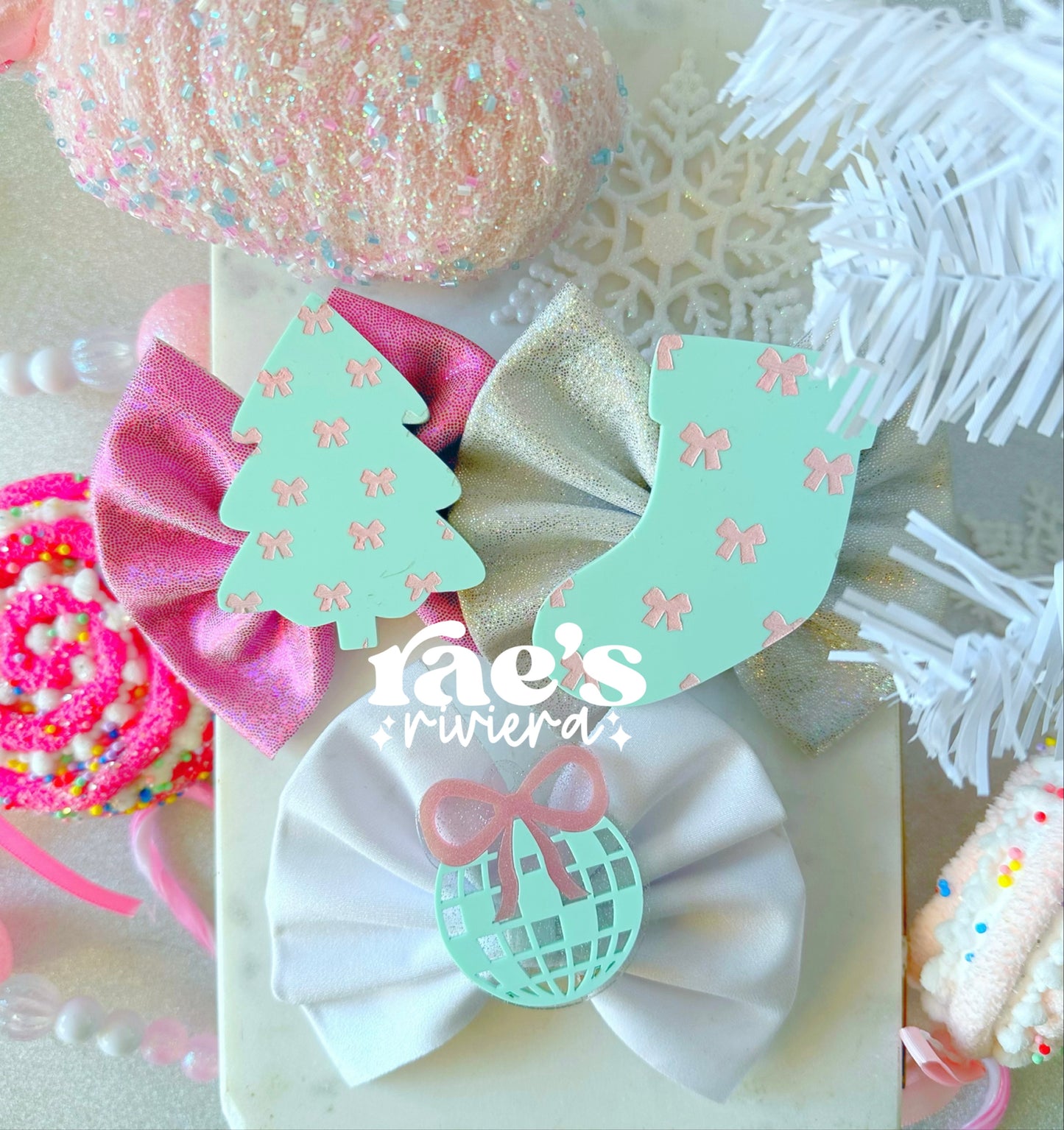 Minty Pink Christmas Hair Clips