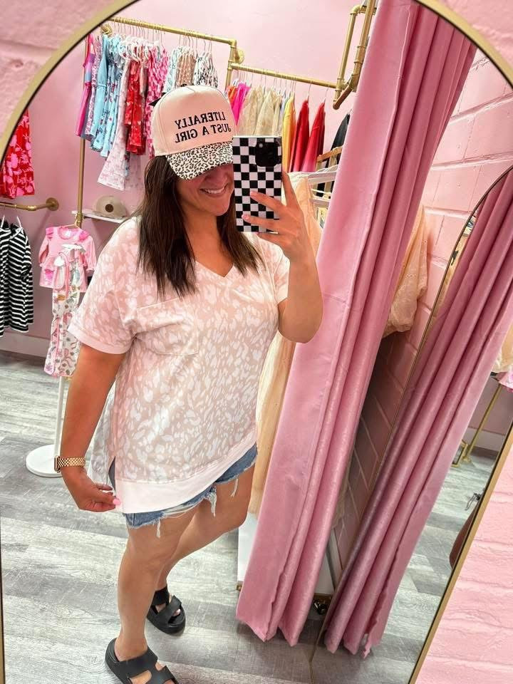 Cream Leopard Split Hem Tee
