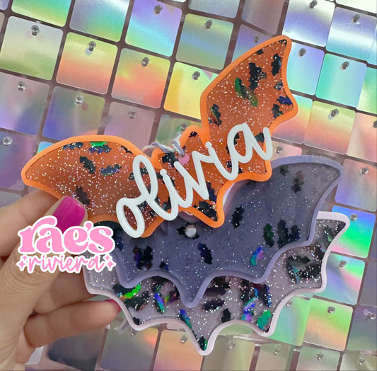 Spooky Sparkle Bats Basket Tag