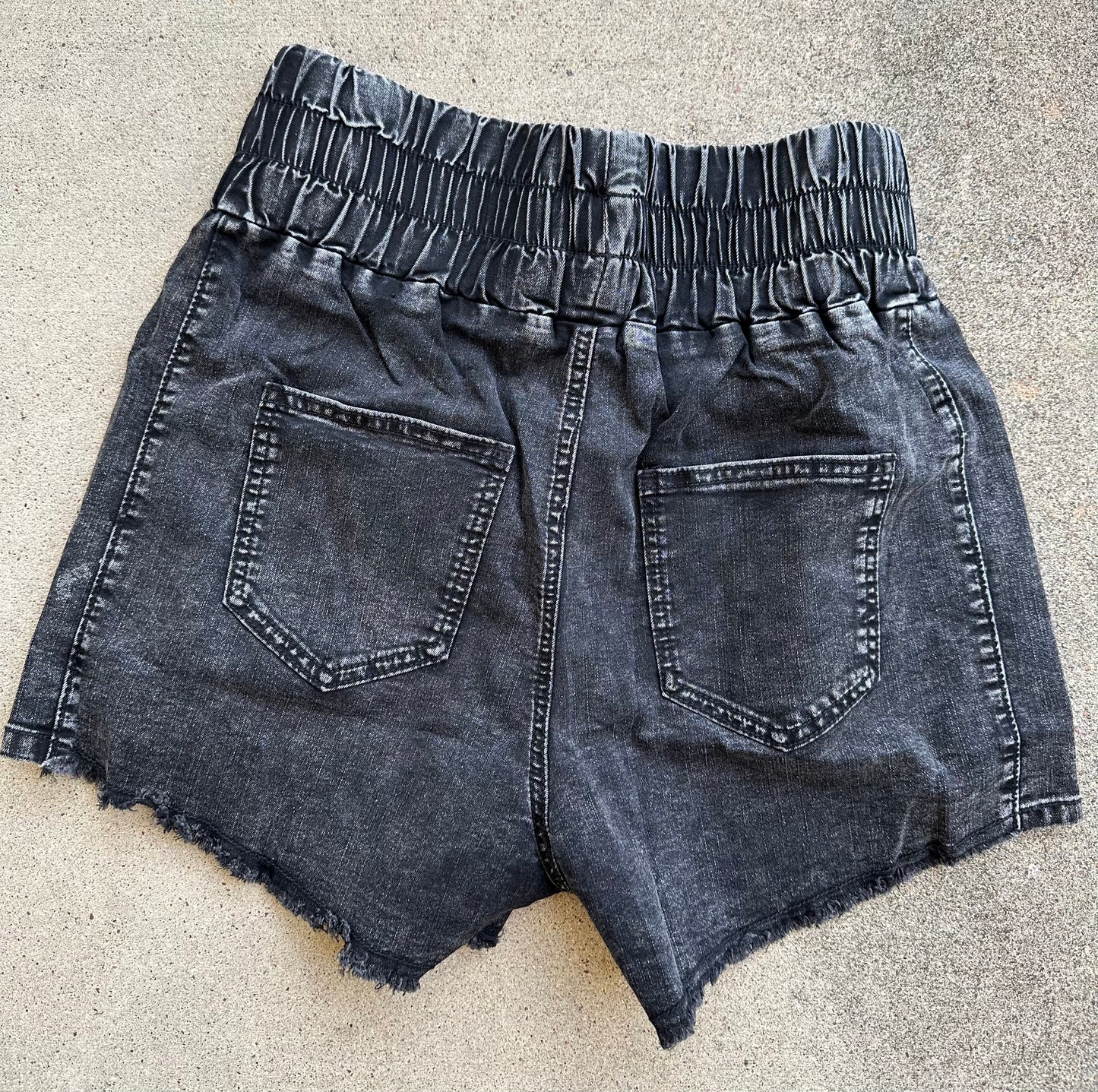 Smocked High Waist Mineral Wash Shorts