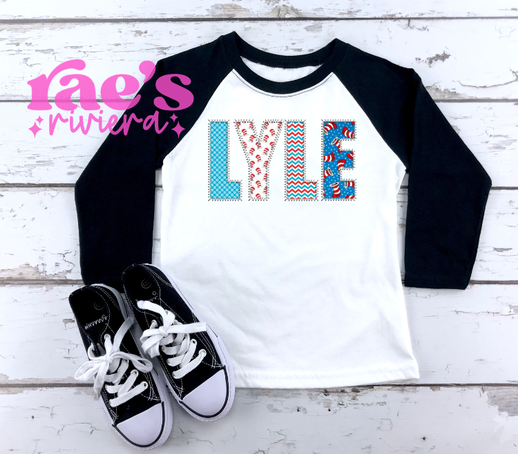 Seuss Faux Embroidered Letters Unisex