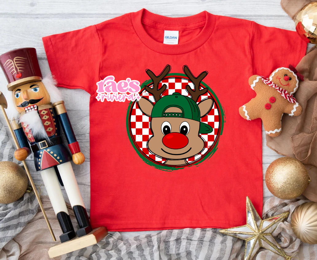 Checkered Reindeer Youth Tee