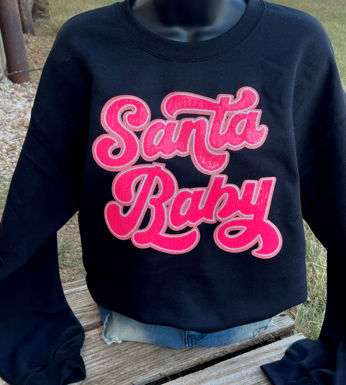 Santa Baby Pink Sequins Patch TEE