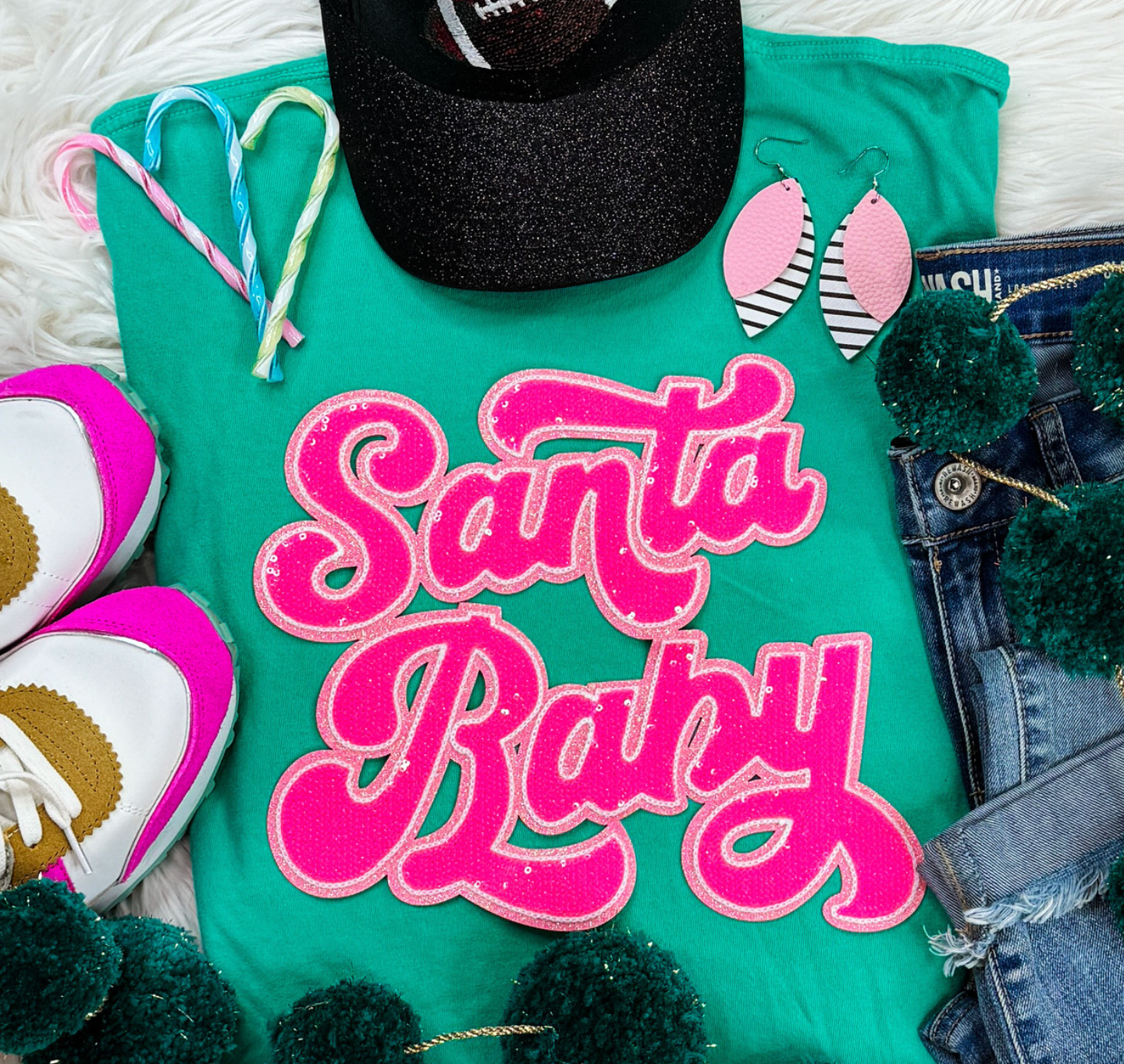 Santa Baby Pink Sequins Patch TEE