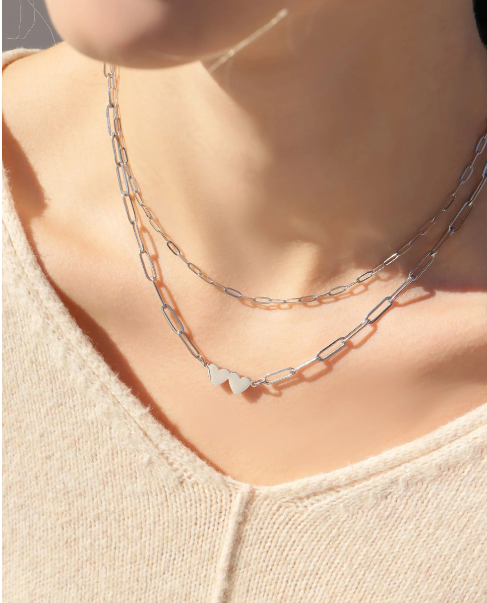 Paperclip Double Heart Necklace